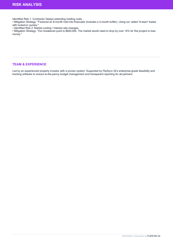 Team and Experience Page