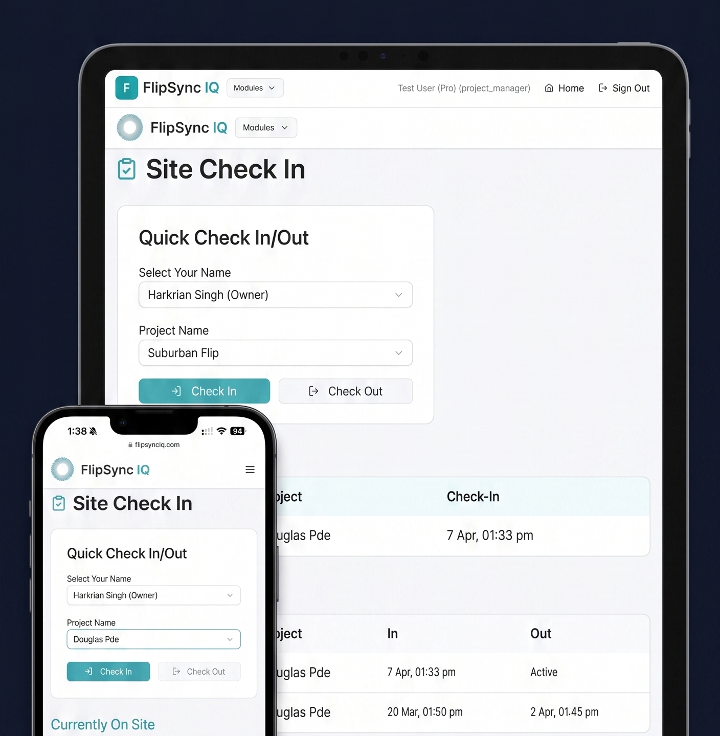 Site Check-In Interface